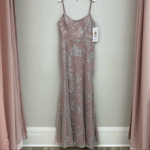 Shimmering silver and blush bridesmaid dress